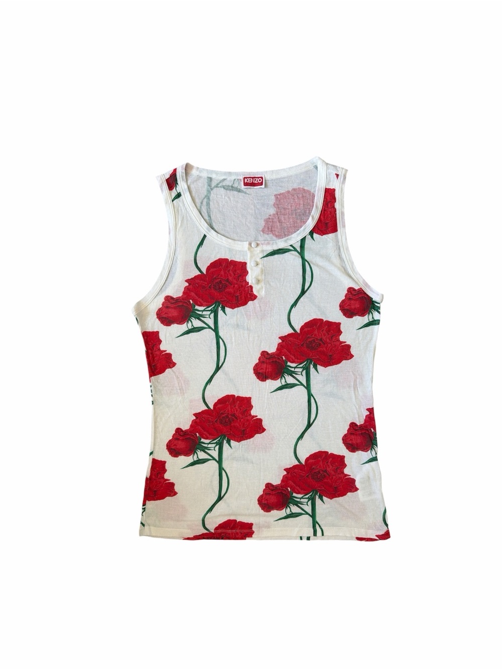 EUC Kenzo White Tank Top with Red Floral Print LARGE